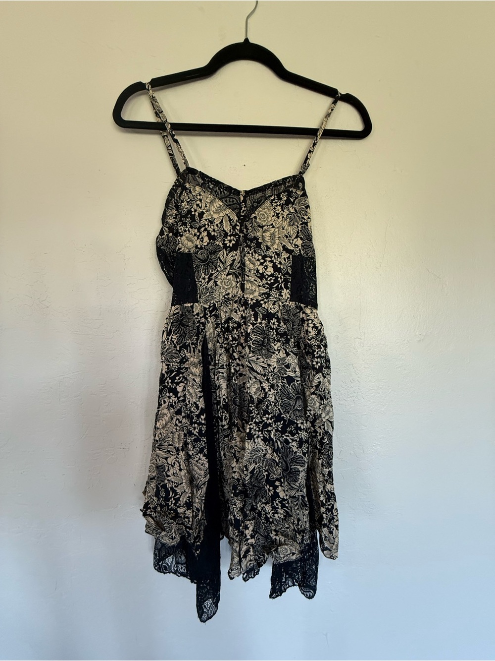 Black and Cream Floral Spaghetti Strap Dress